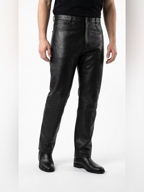 SCREAMING EAGLE BLACK LEATHER PANTS QUILTED POCKET DETAIL MEN'S LARGE